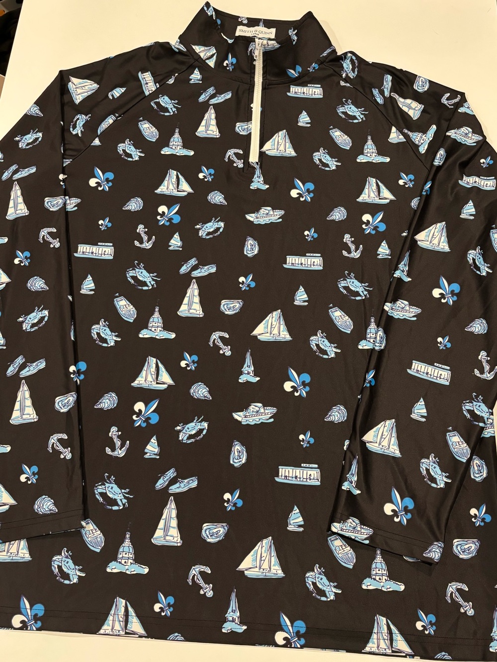 Smith & Quinn The Captain 1/4 Zip Pullover Custom Annapolis Black Blue Mens L